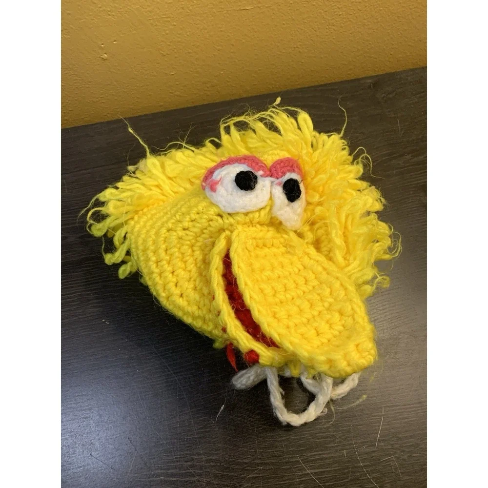 Vintage Sesame Street Big Bird Kids Childs Hand Knit Bonnet Muppet Hat JCPenney